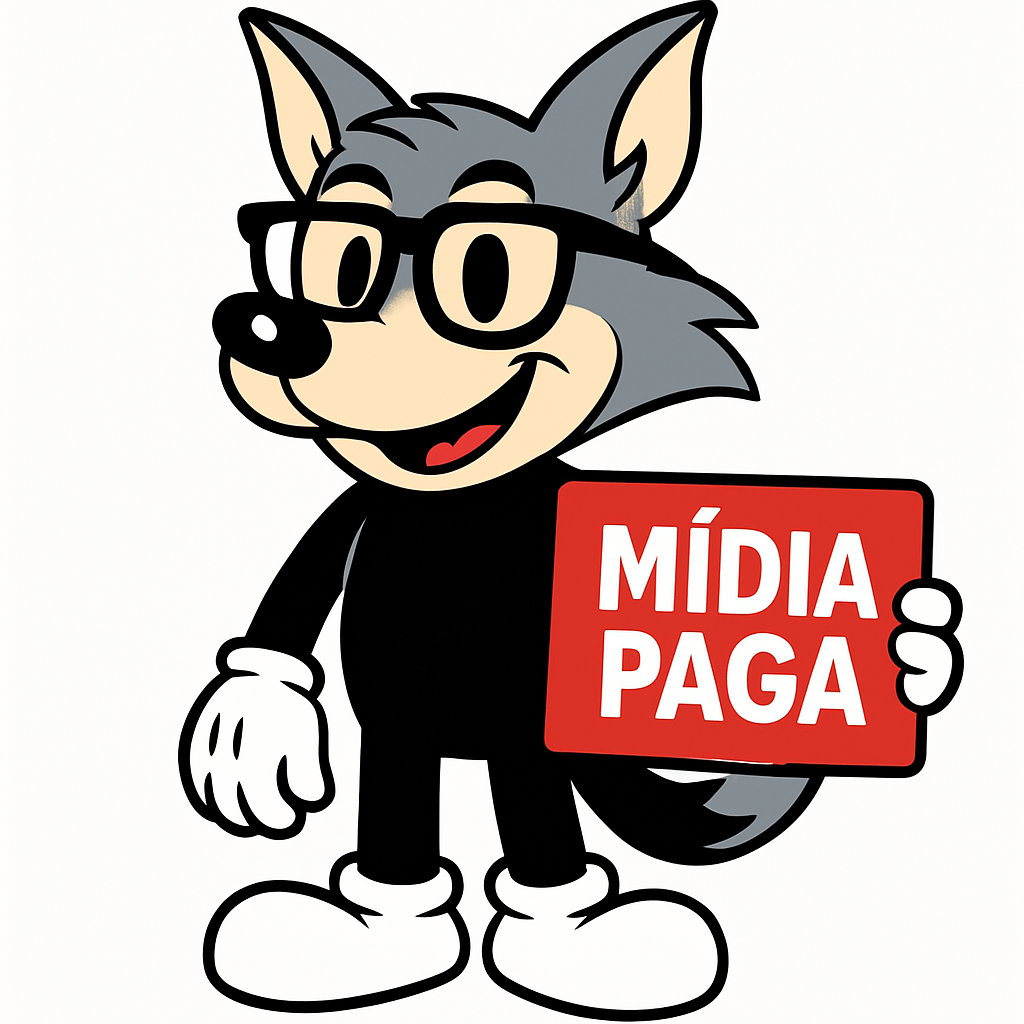 Lobito de mídia paga com óculos com uma placa es