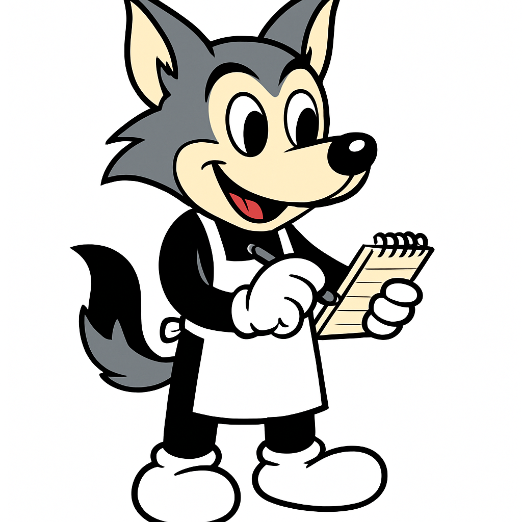 Crie um lobito de avental anotando um pedido em