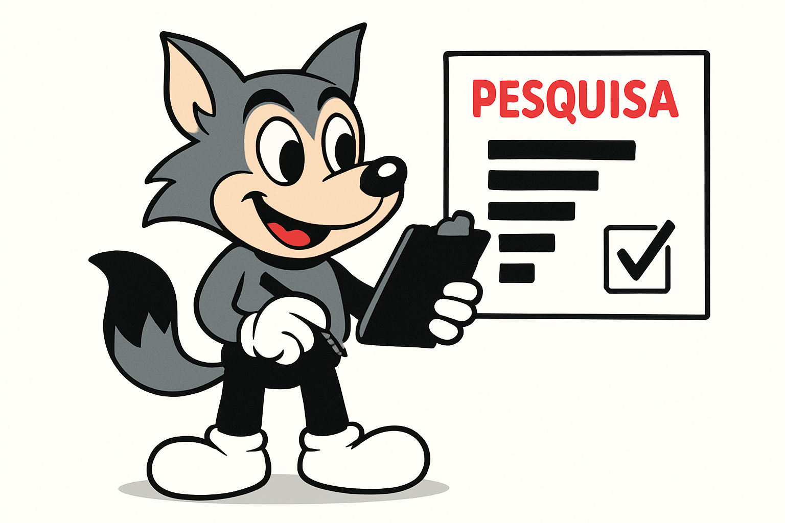 Arte do lobito fazendo uma pesquisa para mandar