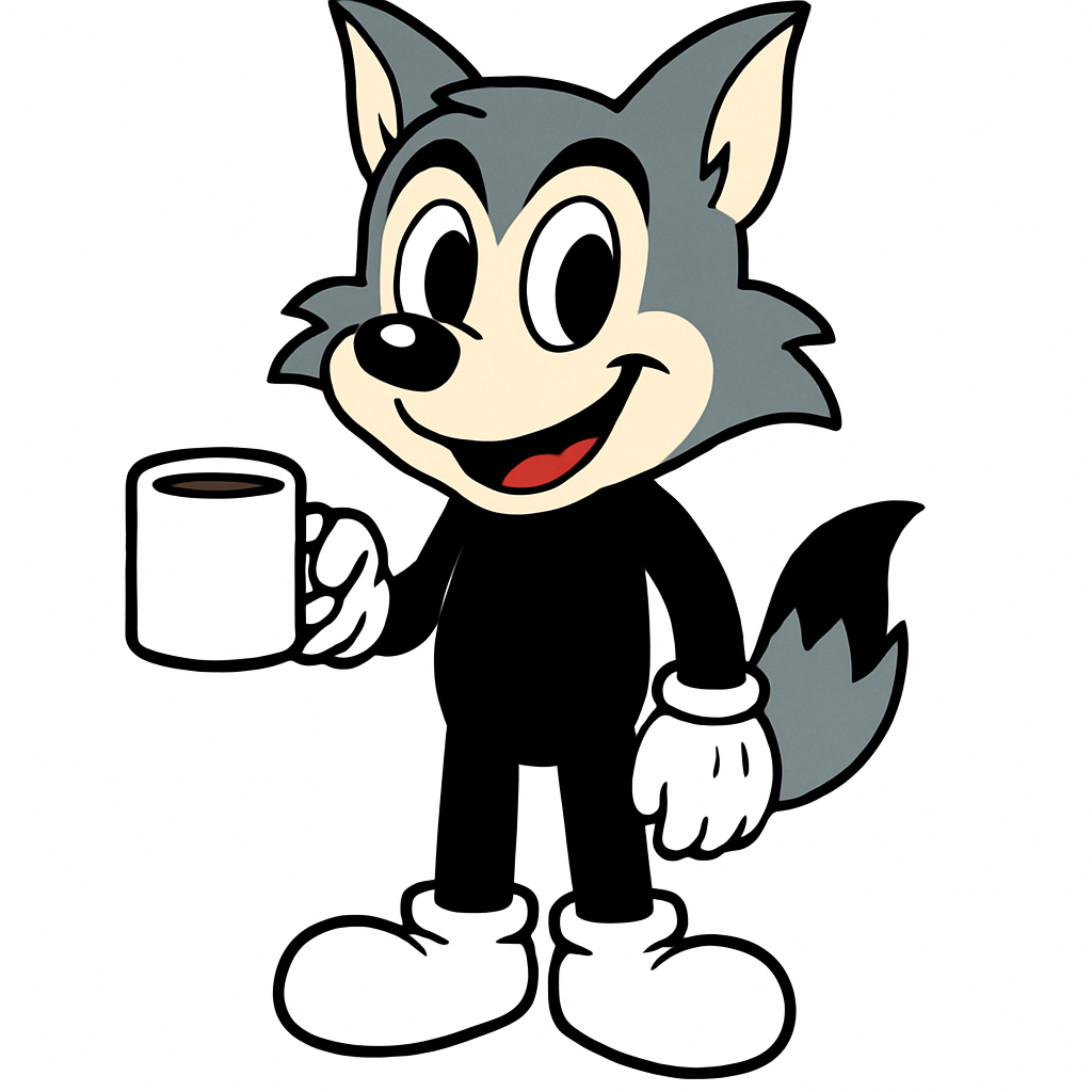 Lobito segurando uma xicara de cafe