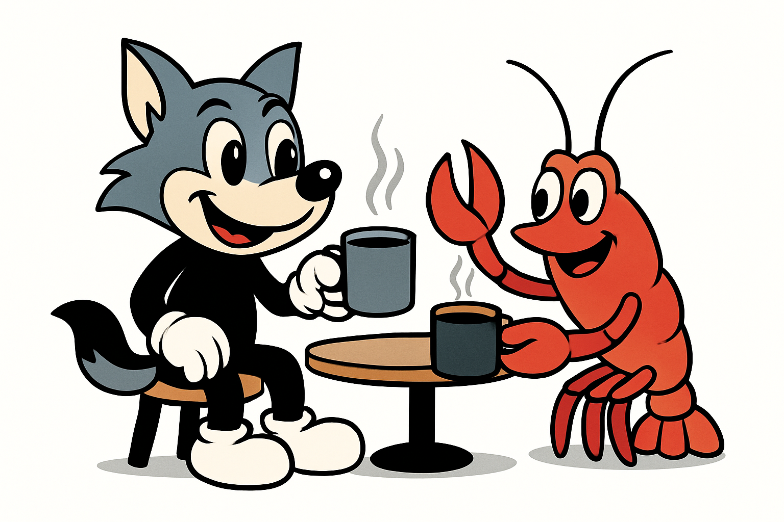 Lobito tomando café com a lagosta do toqan