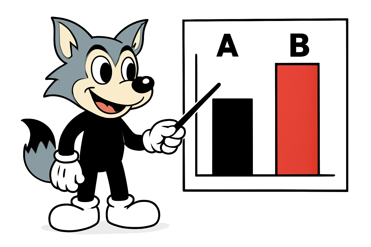 Quero um lobito analisando um gráfico de teste a